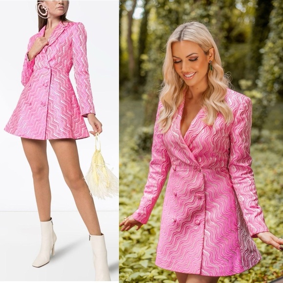 Rotate Birger Christensen Dresses & Skirts - Rotate Birger Christensen Number 23 Pink Wave Jacquard Blazer Min Dress Sz 34